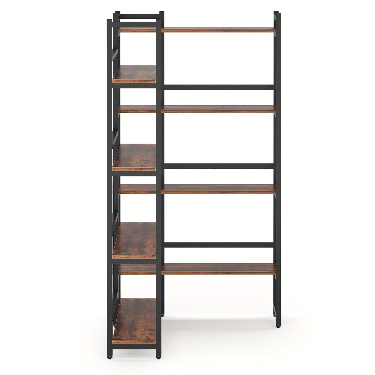 Space-Saving 70.8'' Tall Industrial Corner Bookshelf in Deep Brown - Blends Steel Frame & Wooden Accents, 8 Tiers of Storage, Sturdy & Easy to Assemble, Ideal for Living Room & Home Office Decor, Bookshelf Decorations