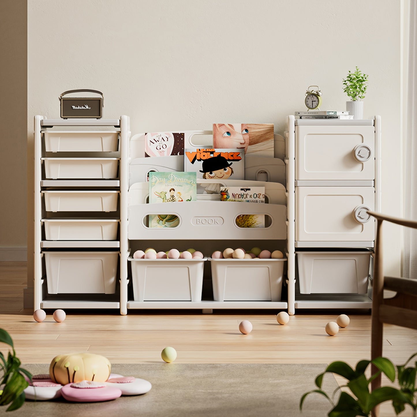 Storage Rack with 8 Detachable Boxes, 4 Layers Of Book Storage Rack And 2 Cabinets for Storage, Bookshelf And Storage Rack, Suitable for Gaming Rooms, Bedrooms, And Rooms