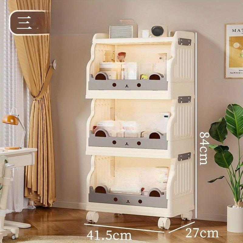 Freestanding Modular Storage Cabinet with Wheels & Foldable Design - White & Gray Plastic Organizer for Books, Magazines, Decor - Space-Saving Multi-Purpose Home & Office Furniture, Bookshelf Furniture, Decorative Shelving, Easy Assembly Storage