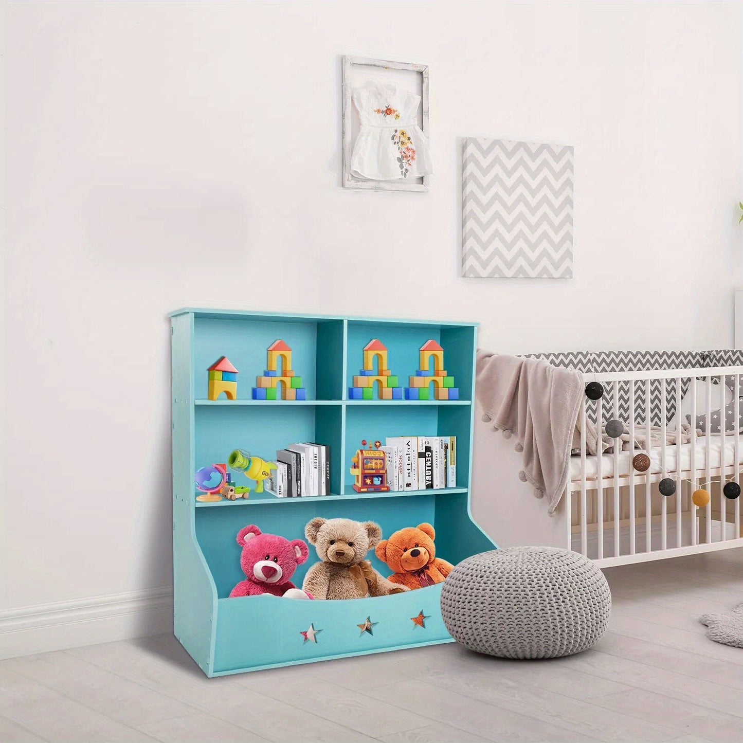 CNCEST 3 Tier Low Bookcase Display Shelving Storage Shelves PVC Board Unit Stand US