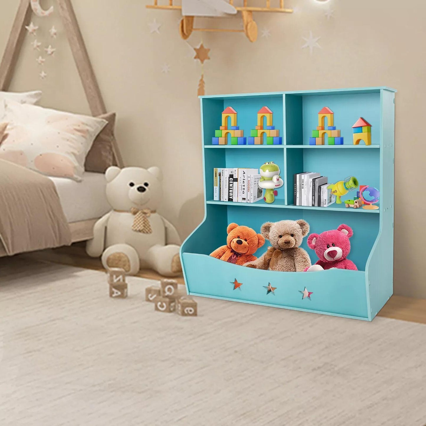 CNCEST 3 Tier Low Bookcase Display Shelving Storage Shelves PVC Board Unit Stand US