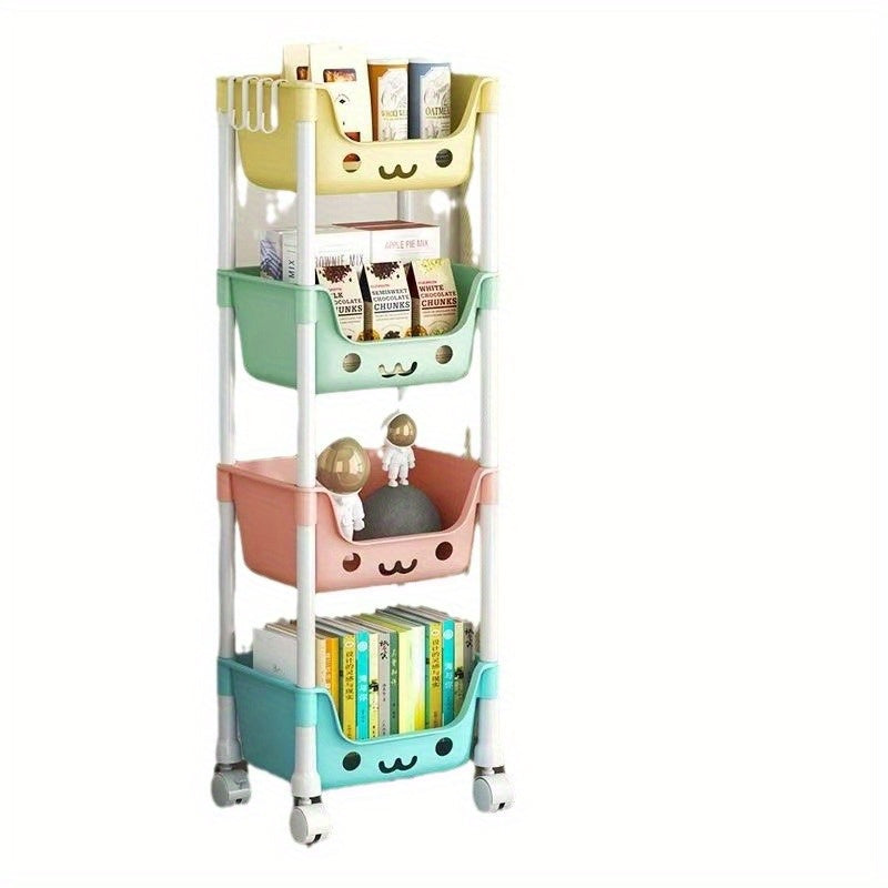 1 Cartoon Acrylic Multi-Layer Storage Rack with Wheels, Lacquered Finish, Mobile Storage Vehicle for Home, Bedroom, Dormitory - Ideal for Books, Snacks And Toys, Standing Shelf