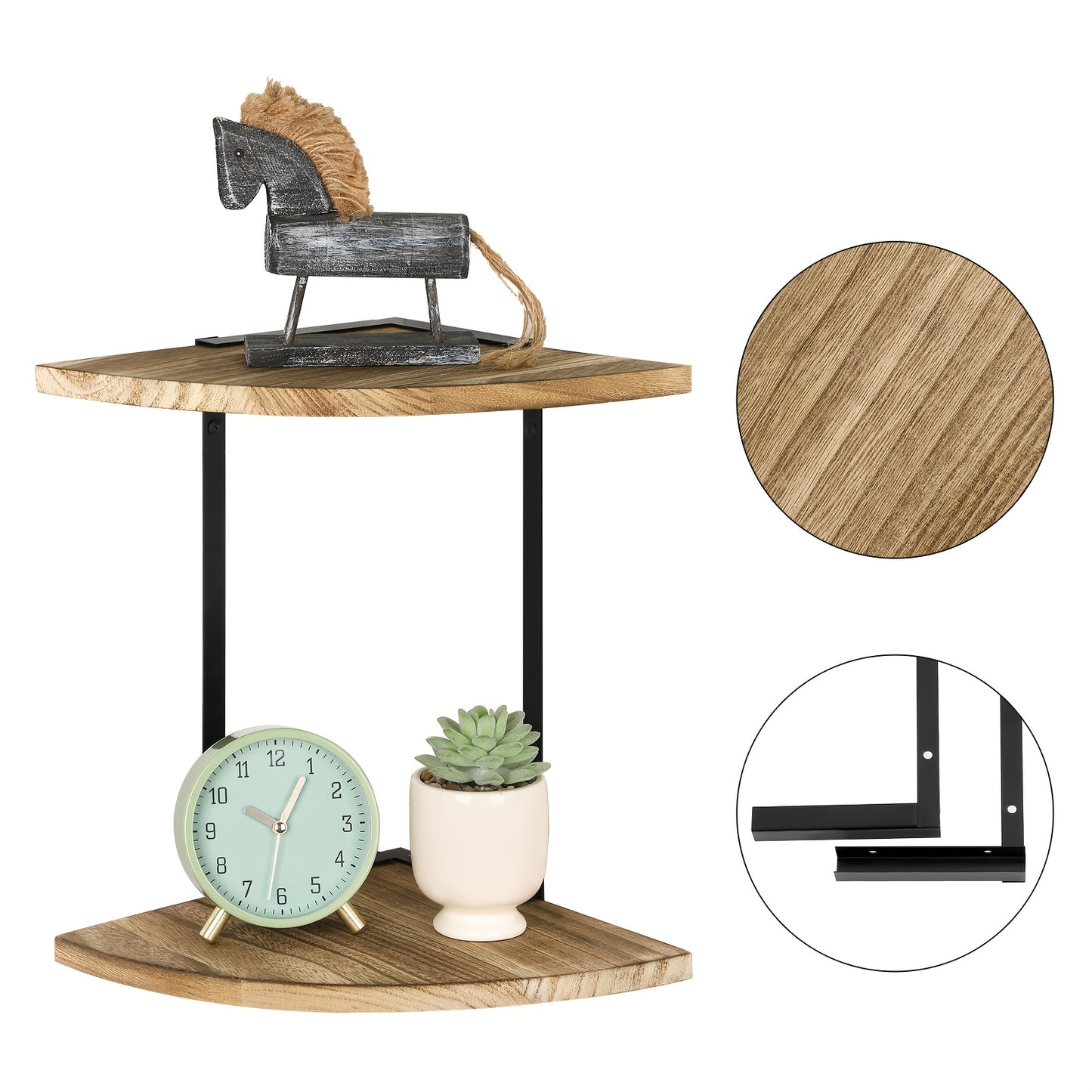 Double-layer Corner Shelf, 13-inch Rustic Wooden Iron Floating Bookshelf Hanger, Retro Wall-mounted Corner Display Rack And Storage Rack, Suitable for Small Spaces Such As Bedrooms, Living Rooms, And Home Offices., Floating Shelves