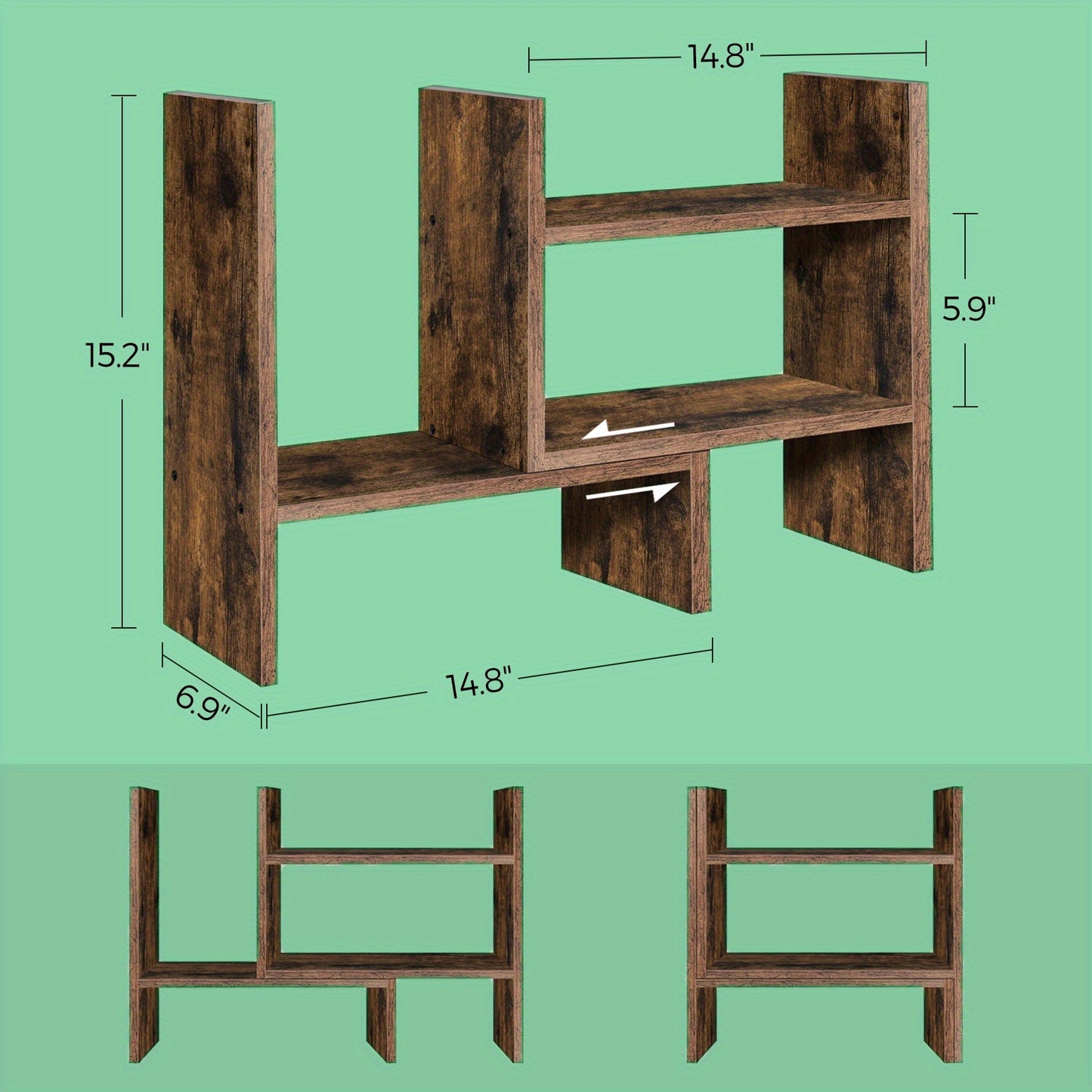 Small Wooden Bookcase, Desktop Rack for Office And Studio, Tabletop Storage Organizer with 3 Adaptable Modules, Elevate Your Workspace Aesthetics, Home Decor