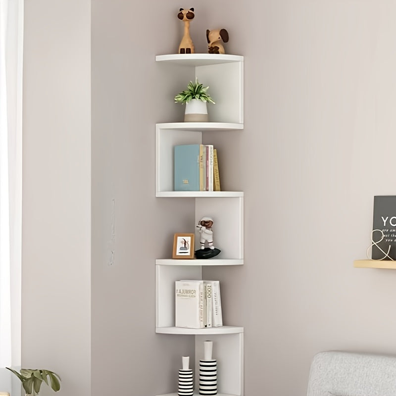 5-Tier Floating Bookshelf Unit, Wall-Mounted Plastic Storage Rack, Space-Saving Triangle Design, Multi-Functional Wooden Bookshelf, Suitable for Home Office, with No-Drill Wall-Mounted Monitor, Practical Rack, Practical Rack, Floating Shelves