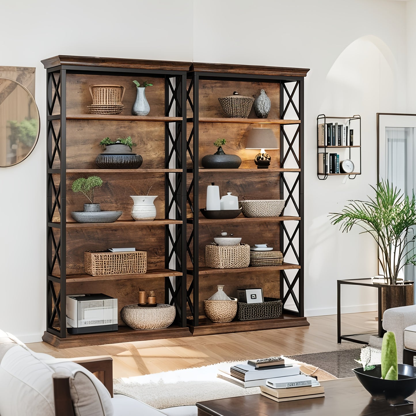 Industrial Bookshelves And Bookcases Floor Standing 6 Shelf Display Storage Shelves 70.87 In Tall Bookcase Home Decor Furniture For Home Office, Living Room, Bed Room