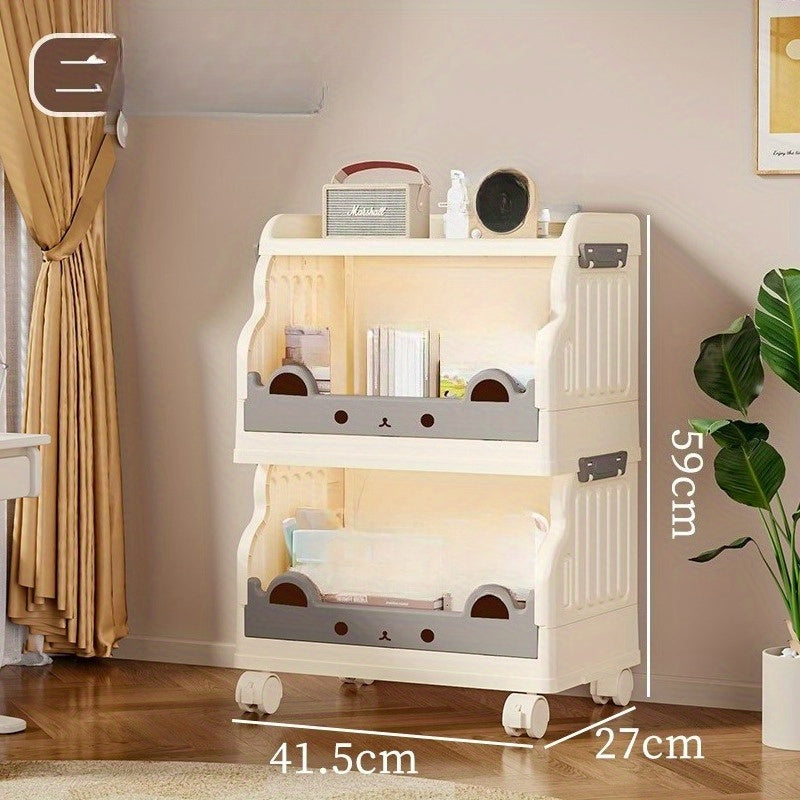 Freestanding Modular Storage Cabinet with Wheels & Foldable Design - White & Gray Plastic Organizer for Books, Magazines, Decor - Space-Saving Multi-Purpose Home & Office Furniture, Bookshelf Furniture, Decorative Shelving, Easy Assembly Storage