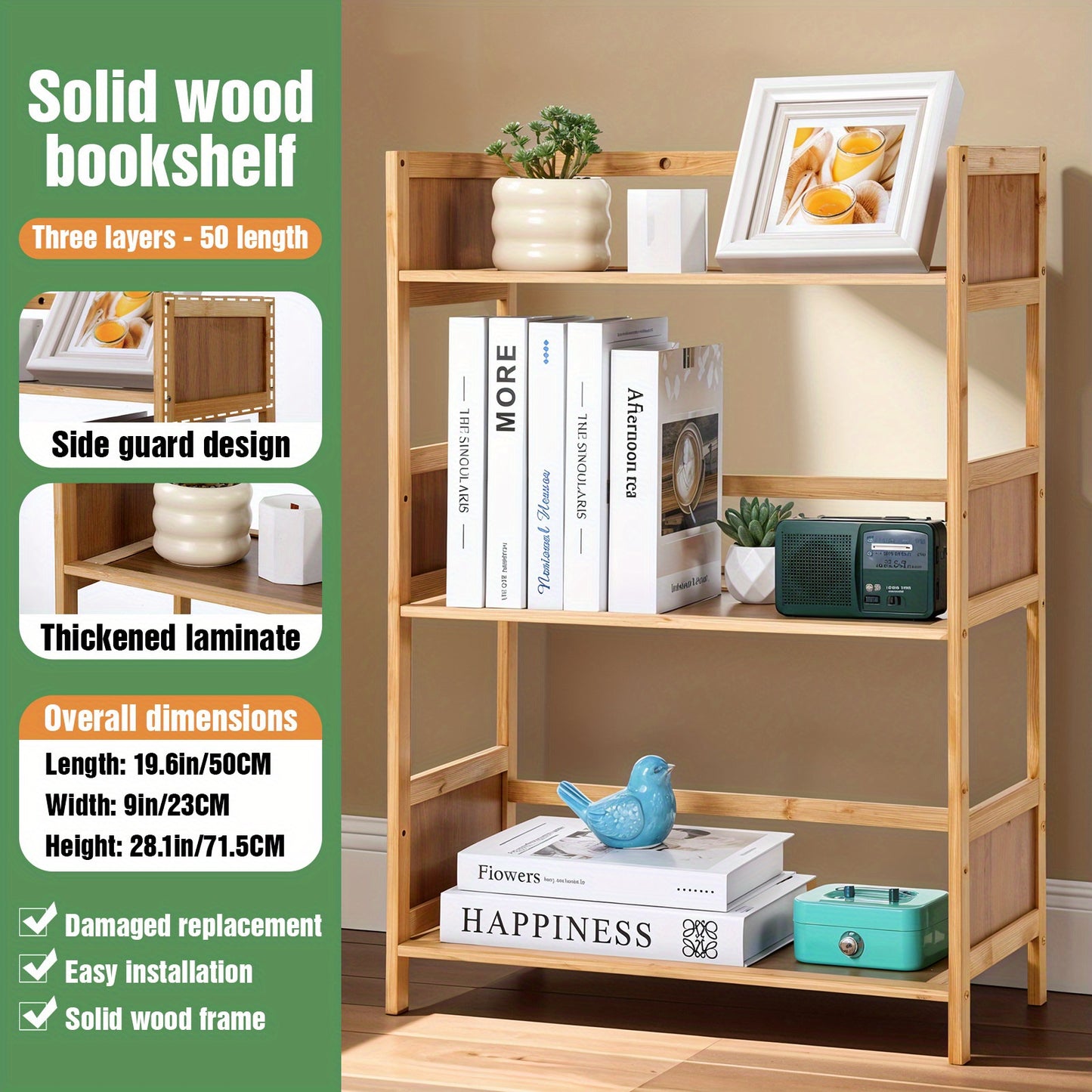 Three-layer Bookshelf Multi-layer Floor-standing Bookshelf | Three-layer, 50cm (19.6 Inches), Independence Day Living Room Decoration Essential