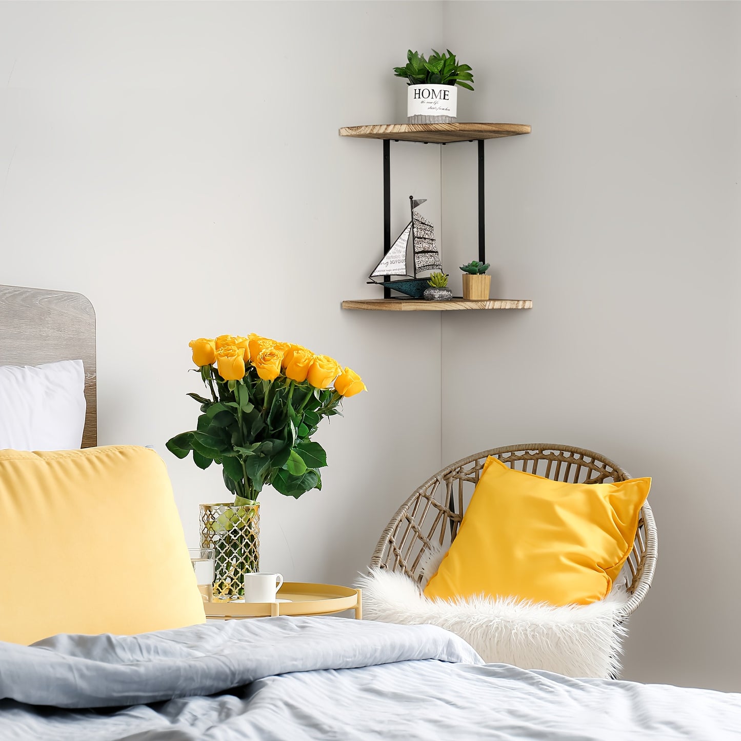 Double-layer Corner Shelf, 13-inch Rustic Wooden Iron Floating Bookshelf Hanger, Retro Wall-mounted Corner Display Rack And Storage Rack, Suitable for Small Spaces Such As Bedrooms, Living Rooms, And Home Offices., Floating Shelves