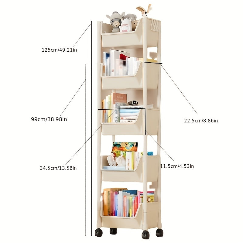 Multi-Purpose Storage Rack With Wheels, Space-Saving Organizer Shelf For Books, Toys, Snacks, Bathroom, Living Room, Office, And Study Room, Easy To Move Vertical Bookshelf