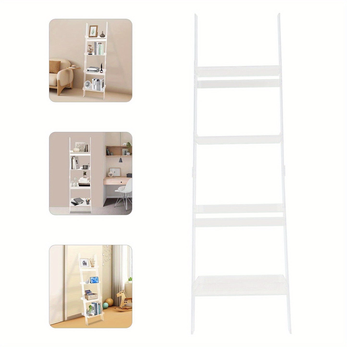 4-Tier Acrylic Ladder Bookshelf - Modern Free-Standing Display Shelf with Storage Rack, Space-Saving Organizer for Books, Plants & Decor, Easy Assembly, 27\