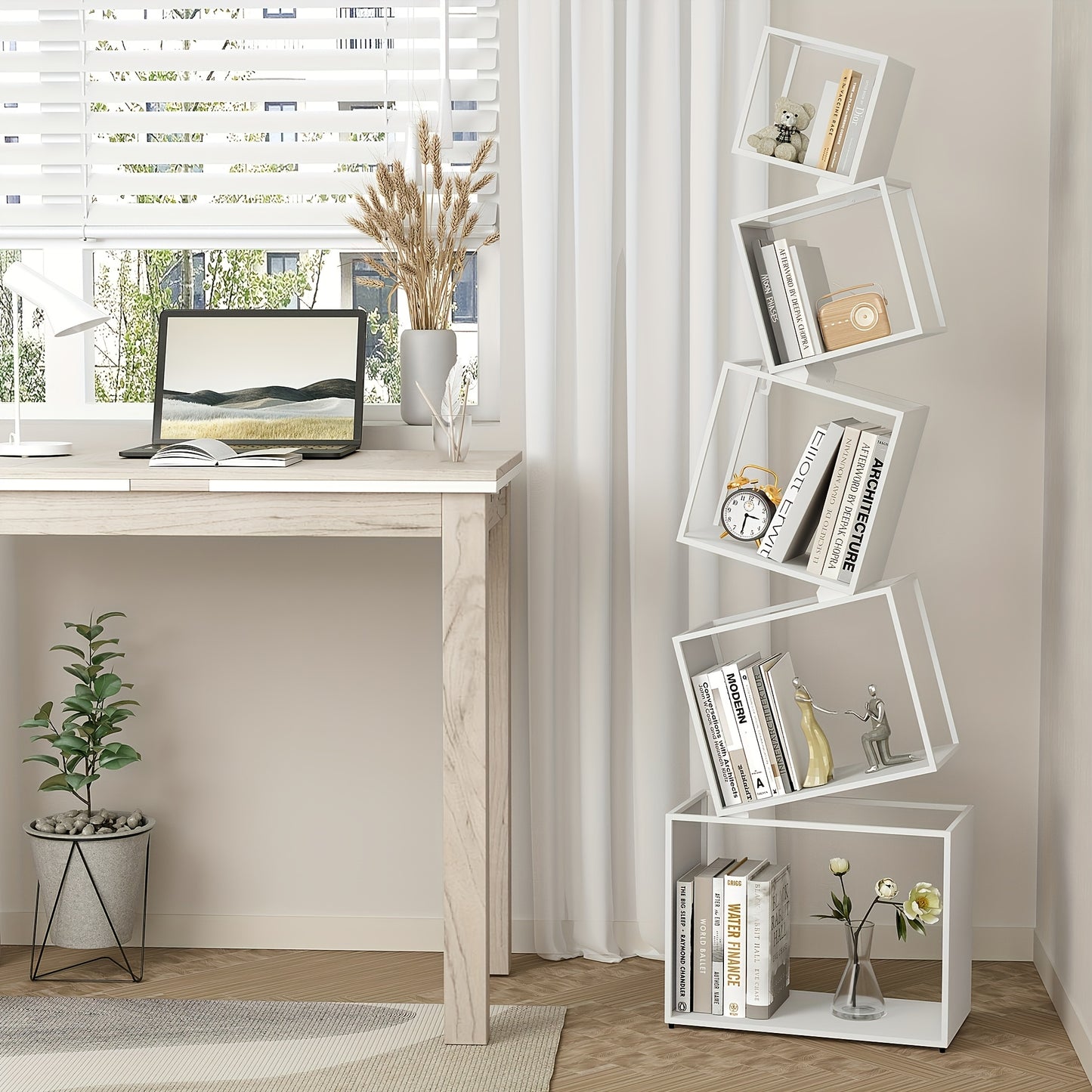 5-Tier Metal Bookshelf, Modern Geometric Bookcase, 73\