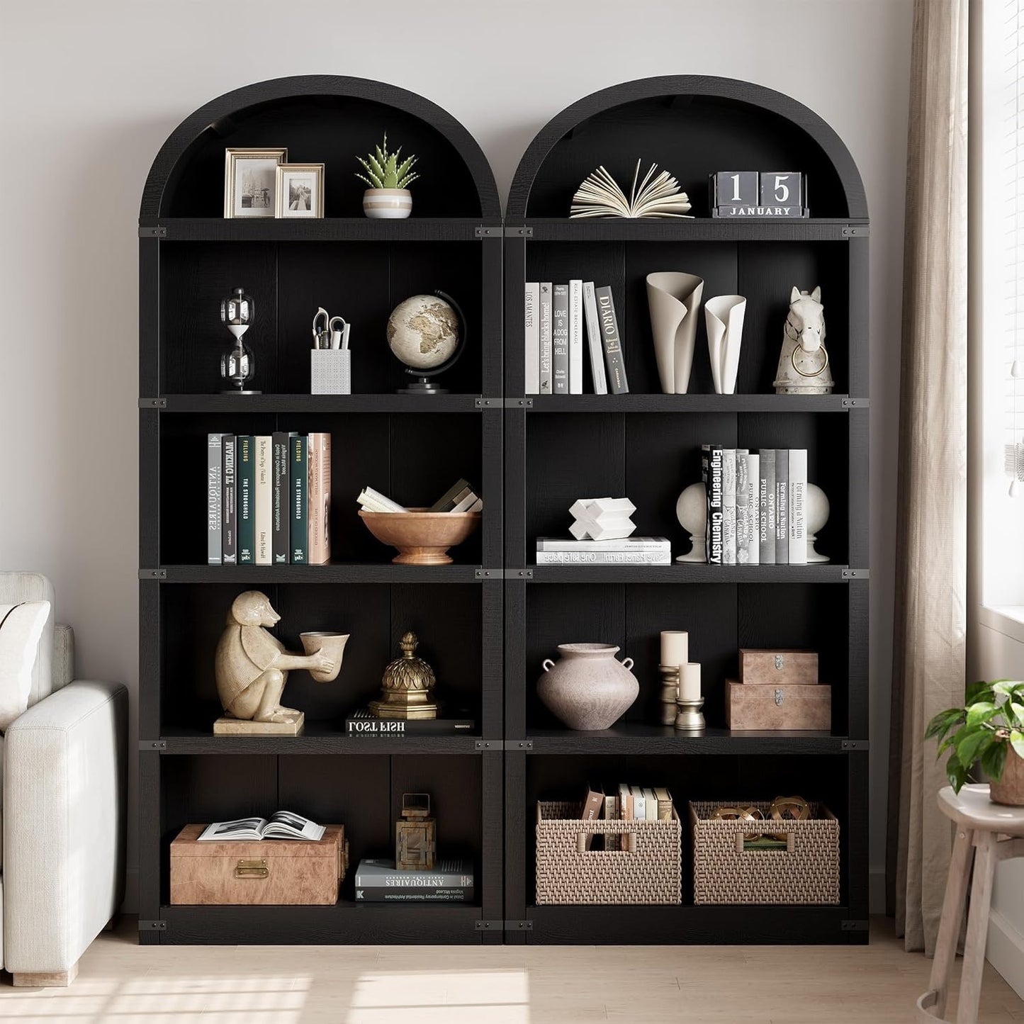 5-Tier Arched Bookshelf, 71.65 Inch High Bookshelf, Farmhouse Display Storage Rack, Wooden Bookshelf for Home, Office, Living Room