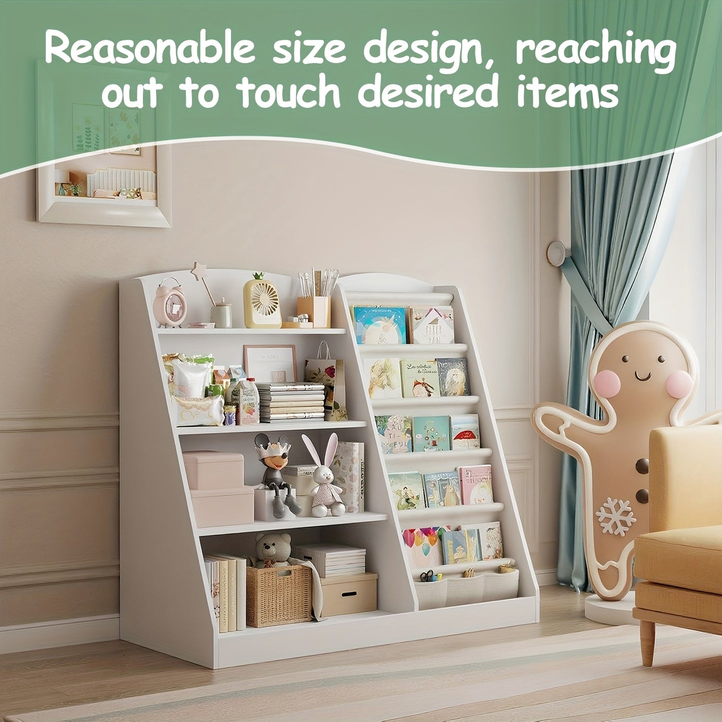 White Storage Bookshelf, Storage Cabinet, Scattered Books, Toy Shelf, Multifunctional Storage Organizer, Six Story Display Cabinet with Bookshelf, Bedroom, Living Room, Game Room, Small Room Office, Home, School Shelf, Newspaper Rack.