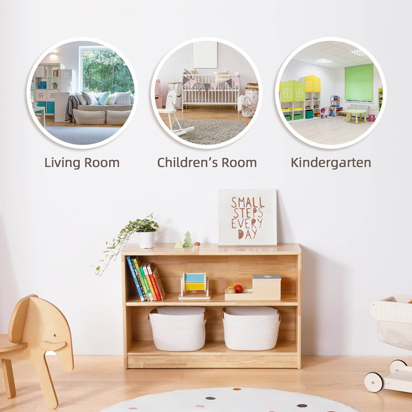All Rubber Wood Bookshelf And Toy Storage, 35.4\