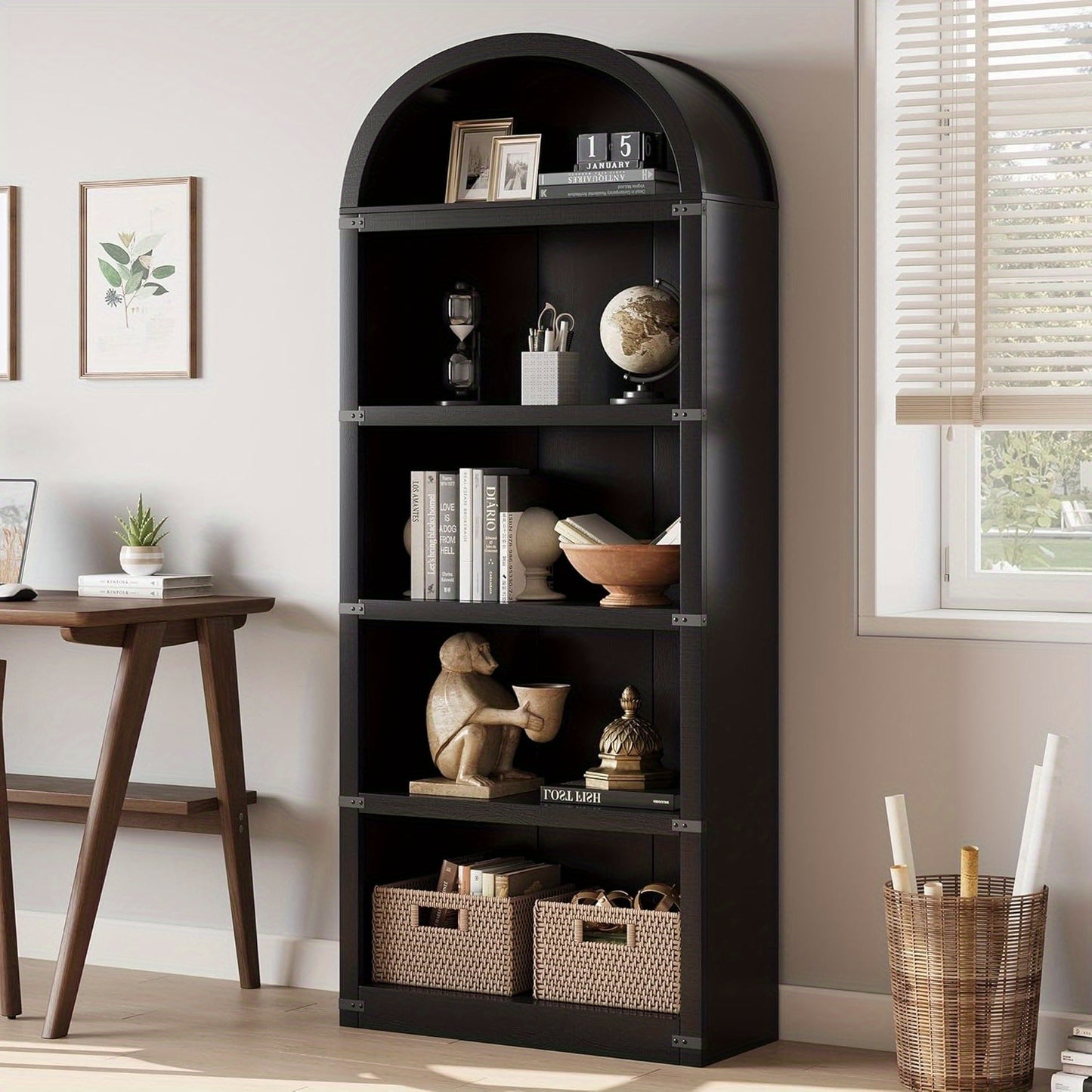 5-Tier Arched Bookshelf, 71.65 Inch High Bookshelf, Farmhouse Display Storage Rack, Wooden Bookshelf for Home, Office, Living Room