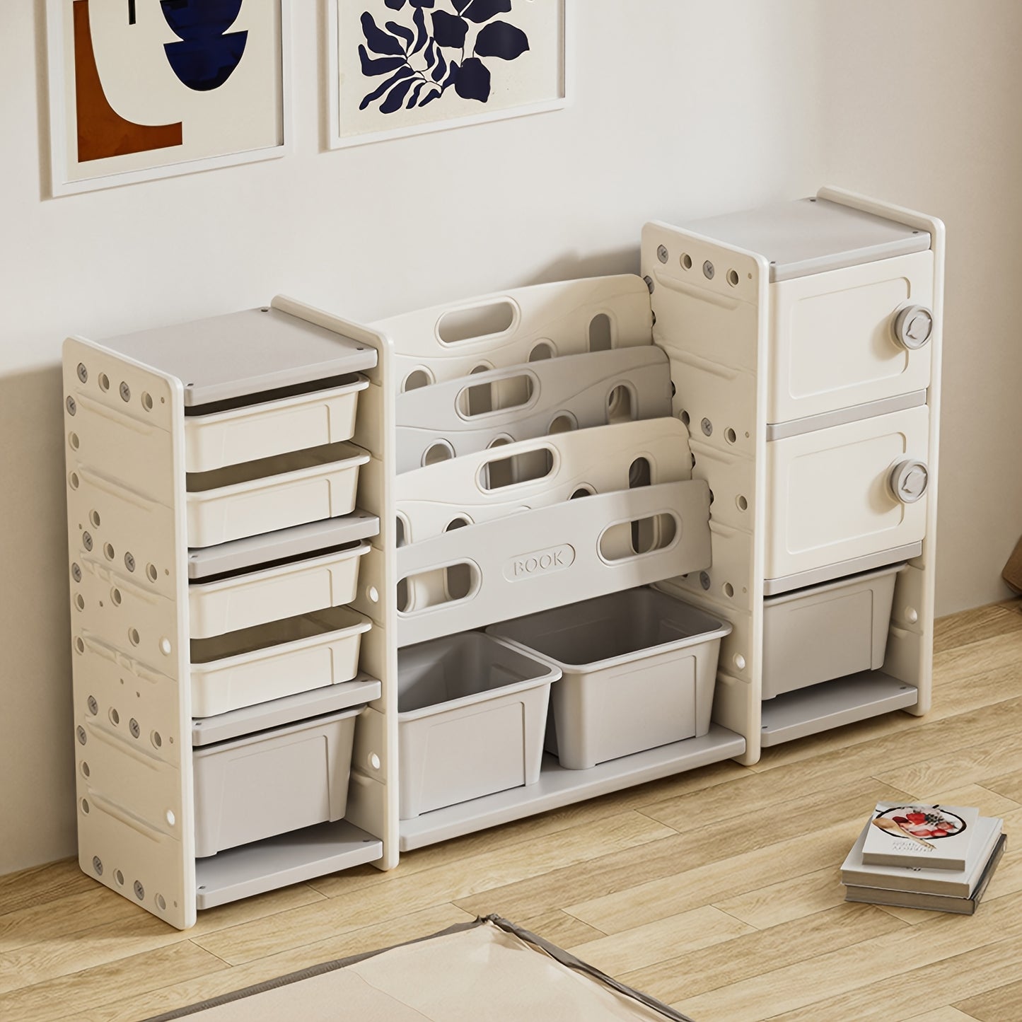 Storage Rack with 8 Detachable Boxes, 4 Layers Of Book Storage Rack And 2 Cabinets for Storage, Bookshelf And Storage Rack, Suitable for Gaming Rooms, Bedrooms, And Rooms