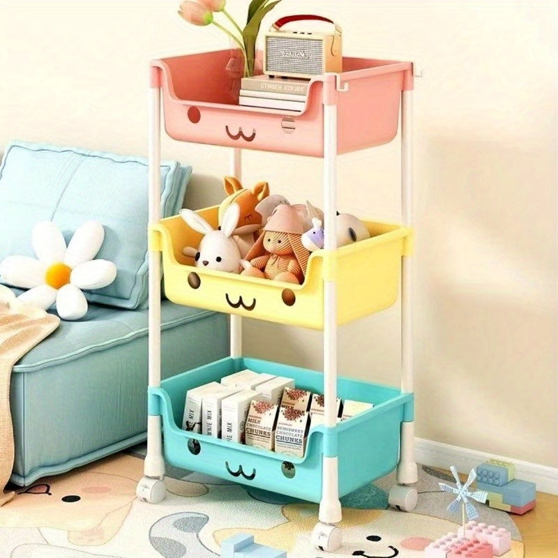 1 Cartoon Acrylic Multi-Layer Storage Rack with Wheels, Lacquered Finish, Mobile Storage Vehicle for Home, Bedroom, Dormitory - Ideal for Books, Snacks And Toys, Standing Shelf