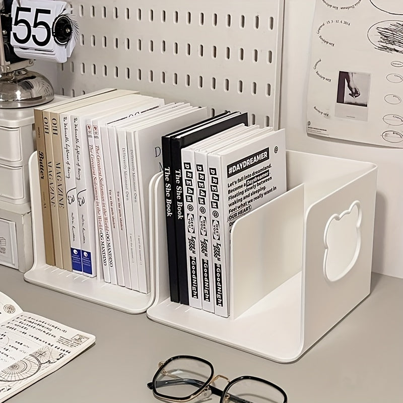 Creative Hollow-Out Design Desktop Bookshelf - Durable Plastic Archival Storage Box, Waterproof Student Organizer, Office Book Holder with Portable Stand