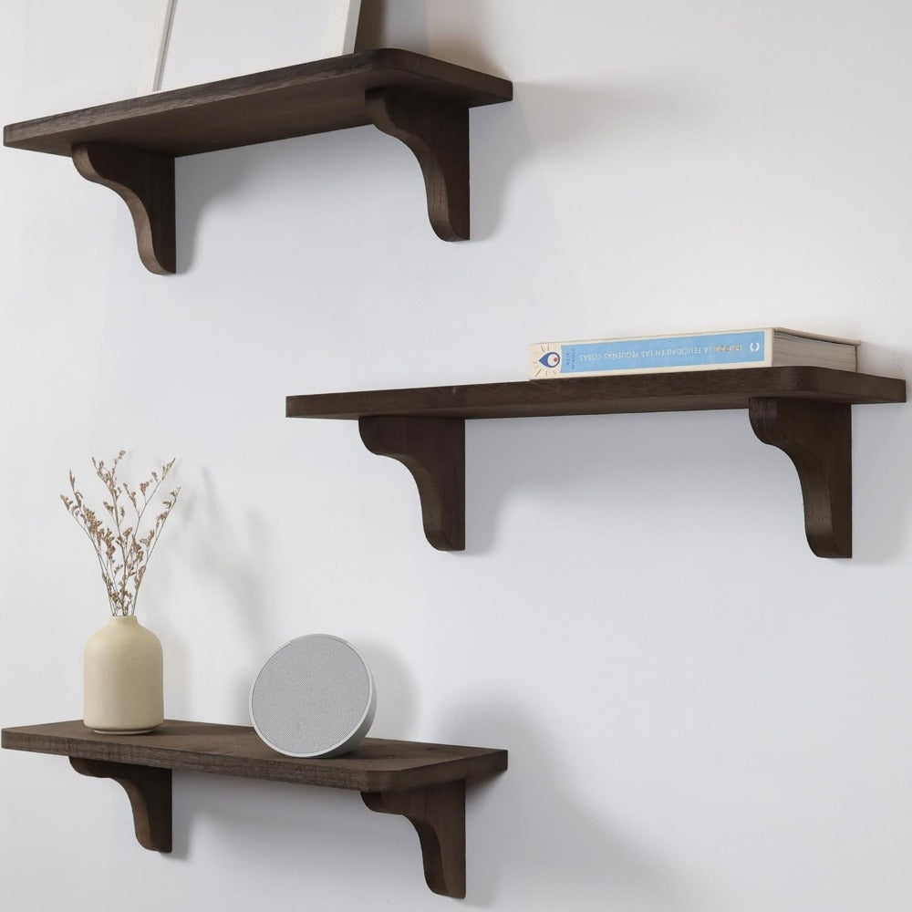 2pcs Rustic Wooden Wall Shelves - 16 Inches, Easy to Install Storage Shelf, Floating Bookshelf for Books, Plants, Candles, Home Organization, Hallway, Bedroom, Living Room & Bathroom Decorative Wall Rack, Perfect Gift Idea, Floating Shelves