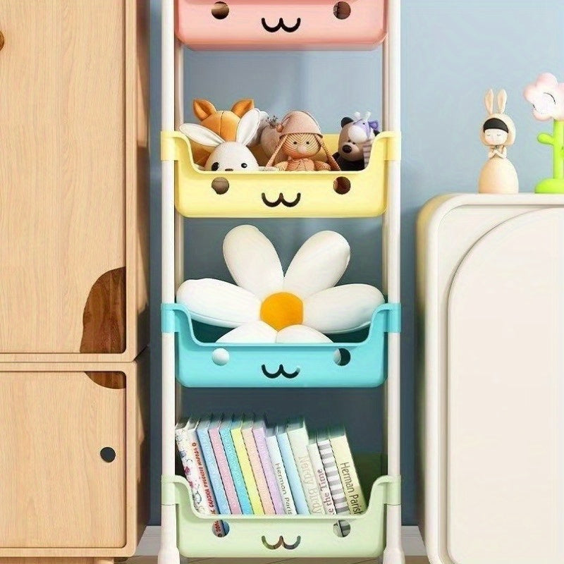 1 Cartoon Acrylic Multi-Layer Storage Rack with Wheels, Lacquered Finish, Mobile Storage Vehicle for Home, Bedroom, Dormitory - Ideal for Books, Snacks And Toys, Standing Shelf