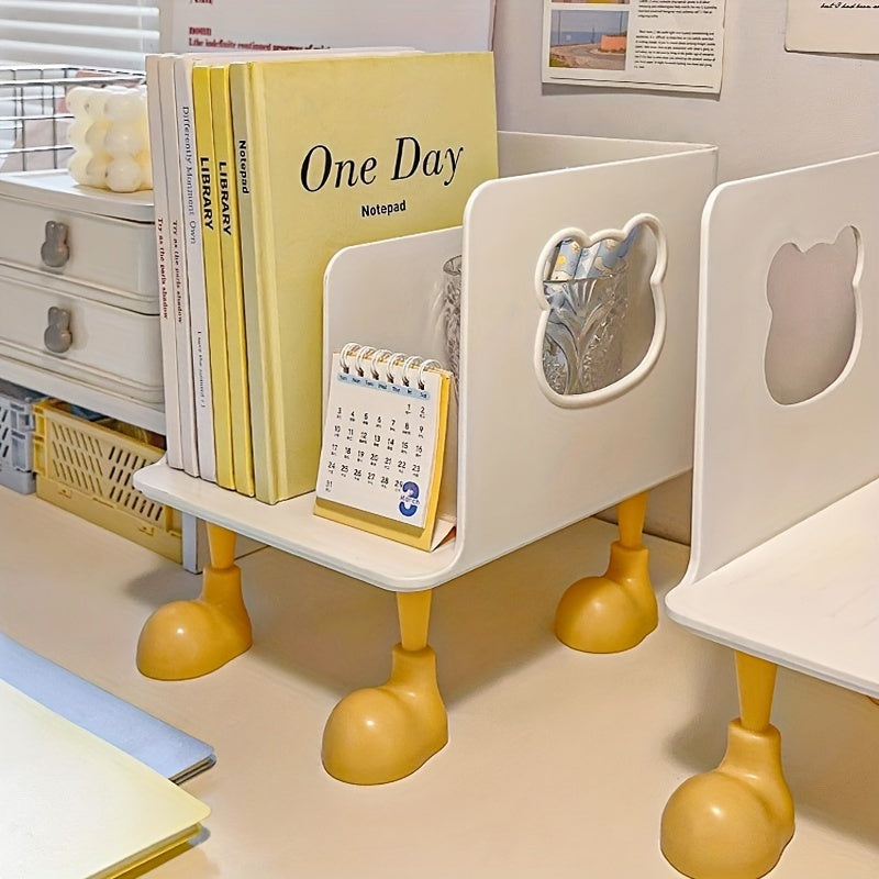Creative Hollow-Out Design Desktop Bookshelf - Durable Plastic Archival Storage Box, Waterproof Student Organizer, Office Book Holder with Portable Stand