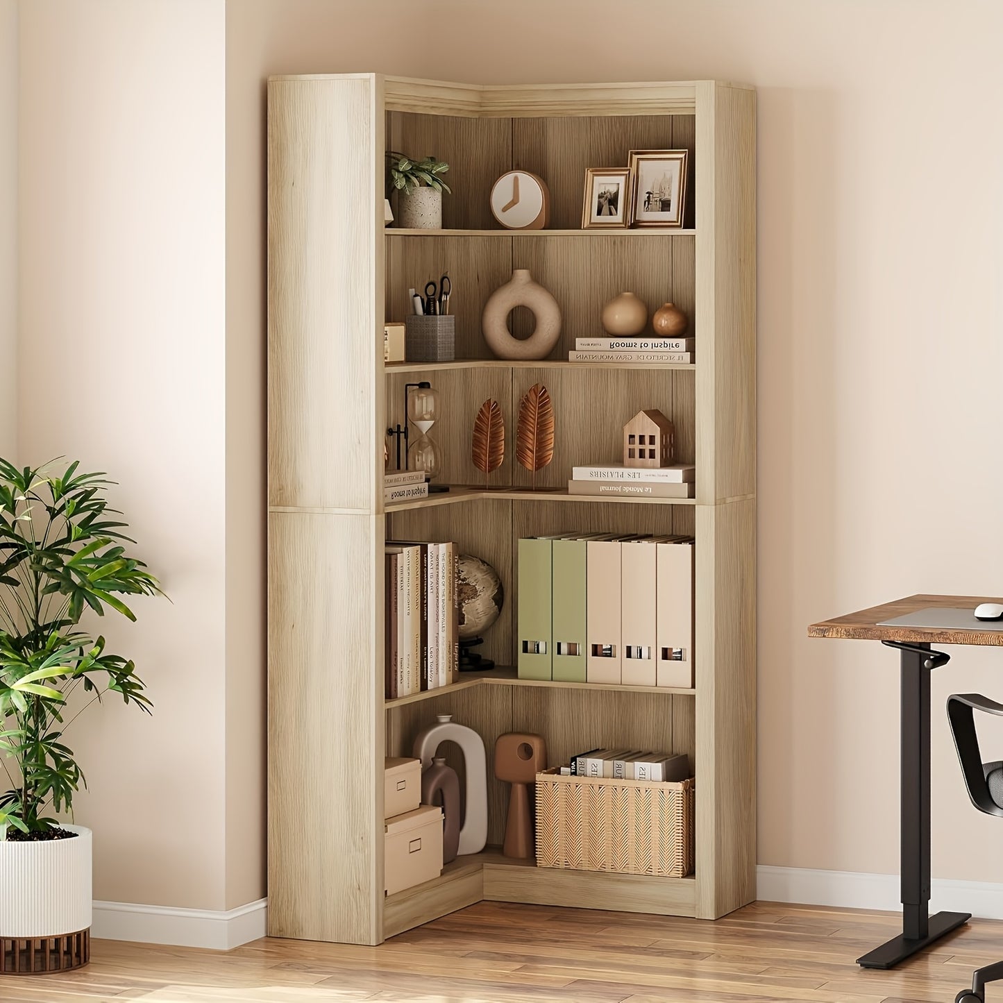 Corner Bookshelf Farmhouse Corner Bookcase 71.8'' Tall Bookcase, 5 Tier L-Shaped Bookshelf Large Corner Shelf, Bookcase With Storage Heavy Duty For Bedroom Living Room Home Office