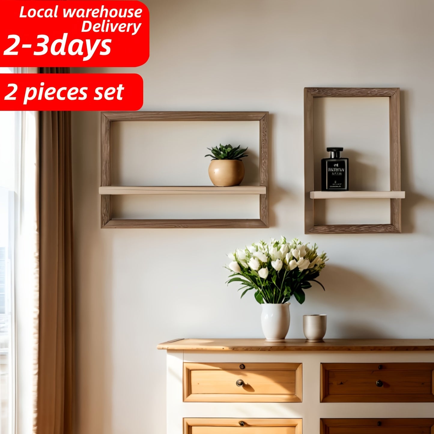 2pcs Set, Storage Bookshelf Wall Shelf Floating Rack, Storage Items Selves, Wall Decor, Wood Material, Suitable for Living Room, Bedroom, Study, Kitchen, Bathroom And Other Spaces, Brown, Floating Shelves