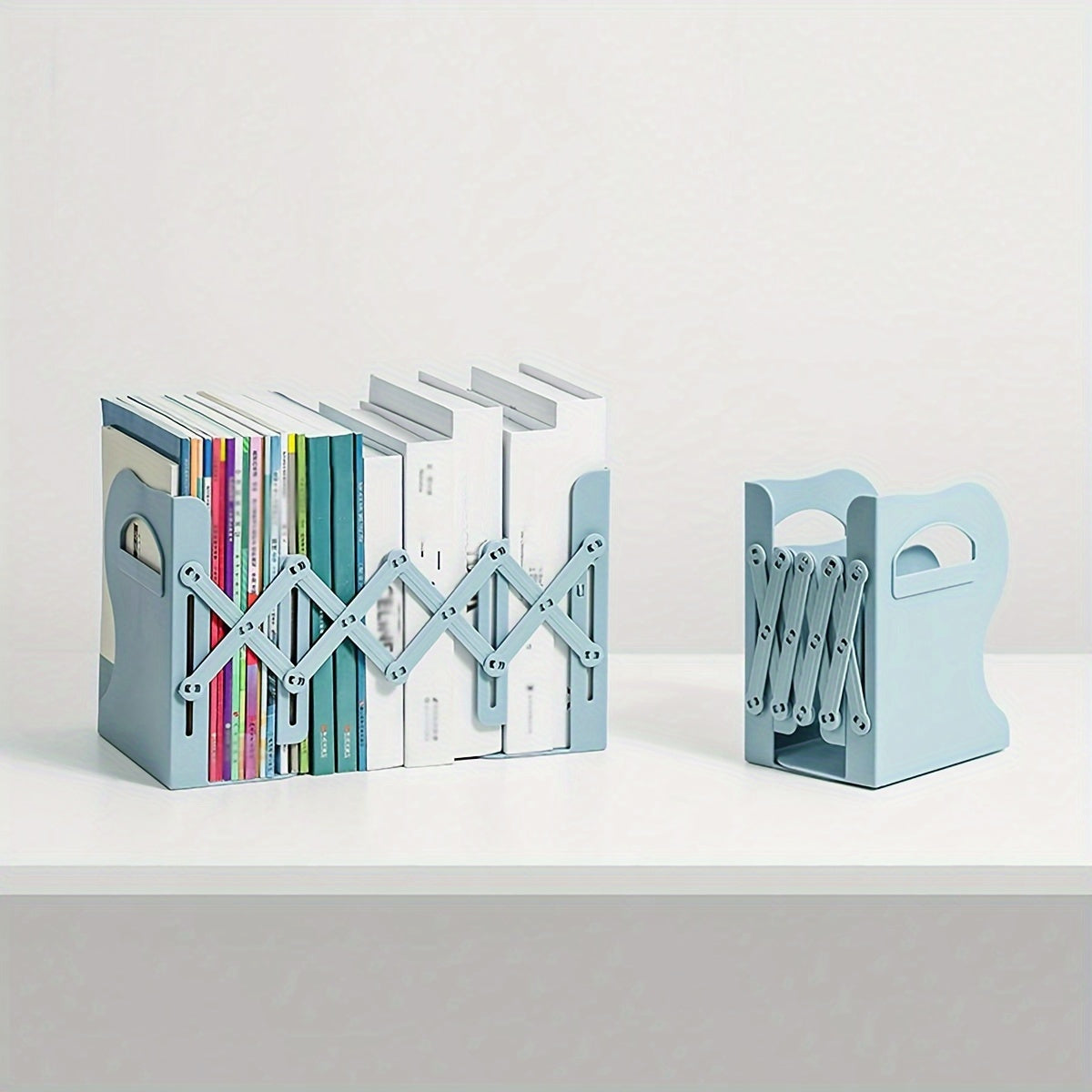 1pc, adjustable white ABS bookshelf for multiple books, modern decor for students and readers, perfect for office use, complete with clips and stands - expandable design