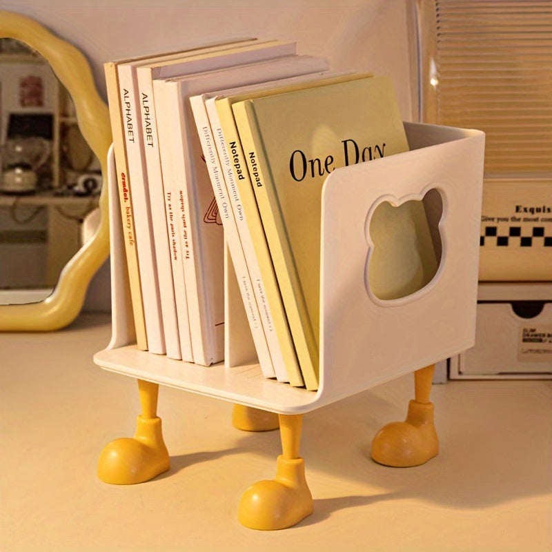 Creative Hollow-Out Design Desktop Bookshelf - Durable Plastic Archival Storage Box, Waterproof Student Organizer, Office Book Holder with Portable Stand