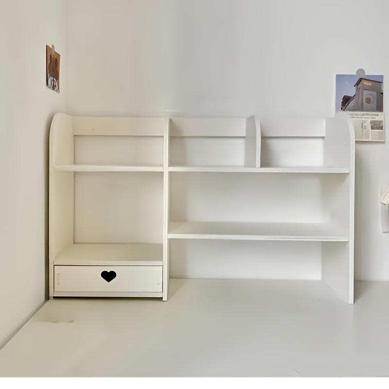 Expandable Desktop Bookshelf with Drawers - Adjustable Plastic Storage Organizer for Office Supplies, Makeup, School Essentials - Multi-Functional Desk Rack with Easy Access Drawers - Ideal for Home and Office Use