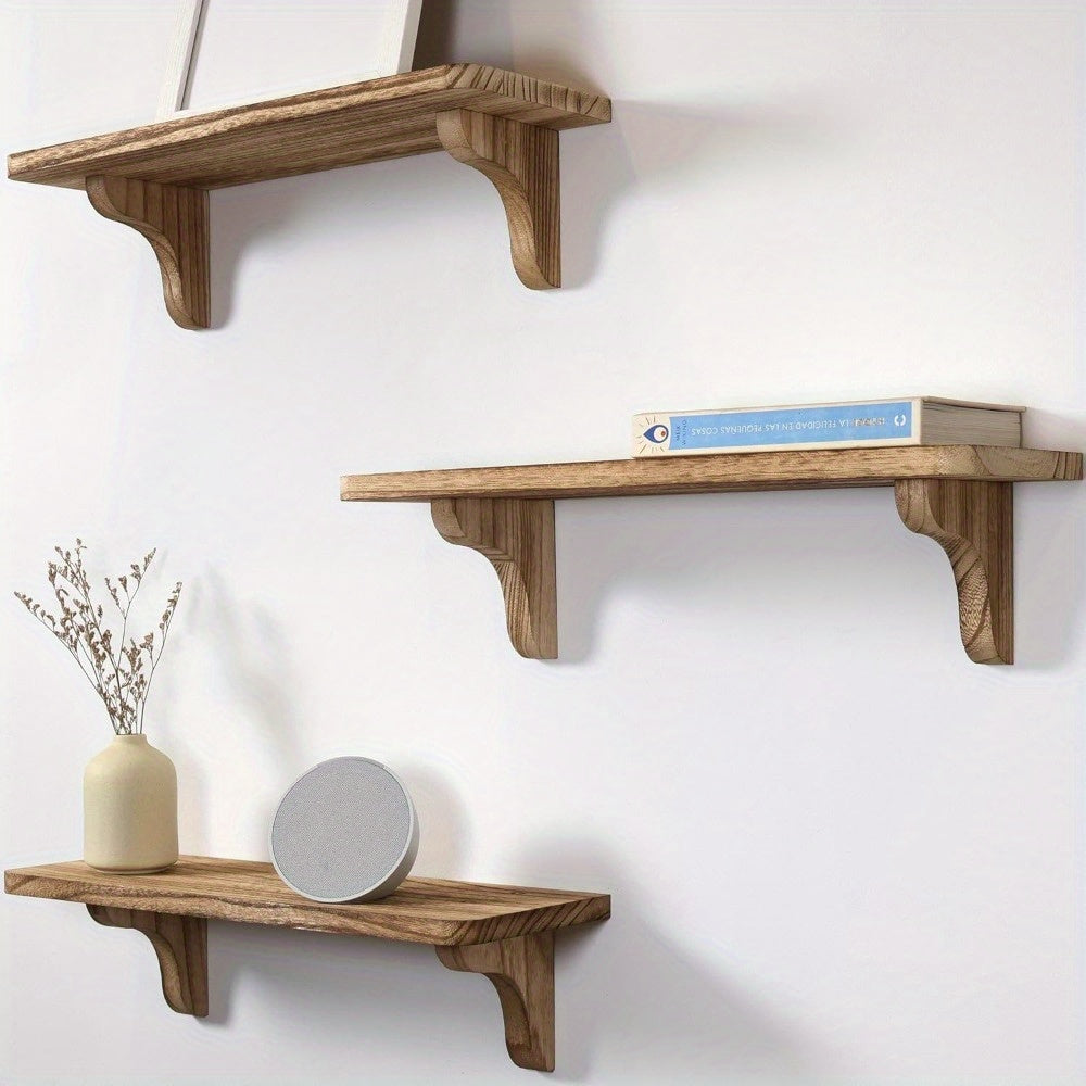2pcs Rustic Wooden Wall Shelves - 16 Inches, Easy to Install Storage Shelf, Floating Bookshelf for Books, Plants, Candles, Home Organization, Hallway, Bedroom, Living Room & Bathroom Decorative Wall Rack, Perfect Gift Idea, Floating Shelves
