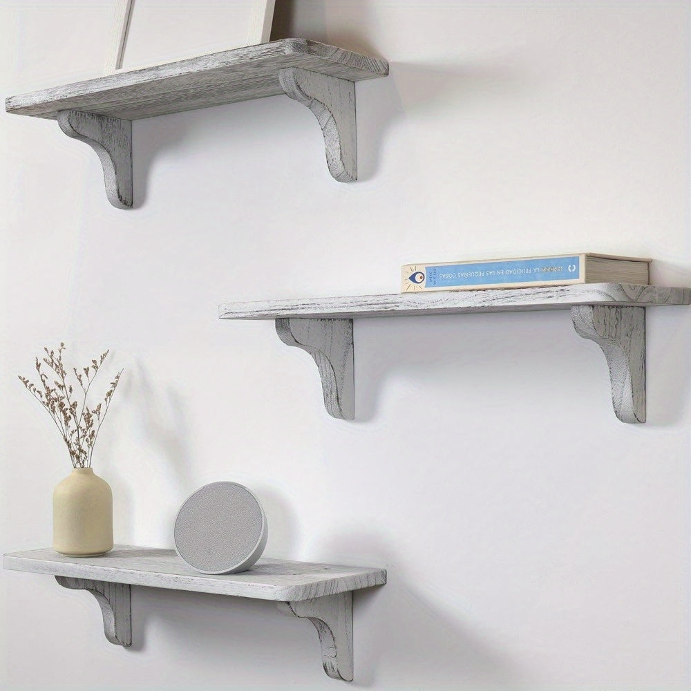 2pcs Rustic Wooden Wall Shelves - 16 Inches, Easy to Install Storage Shelf, Floating Bookshelf for Books, Plants, Candles, Home Organization, Hallway, Bedroom, Living Room & Bathroom Decorative Wall Rack, Perfect Gift Idea, Floating Shelves
