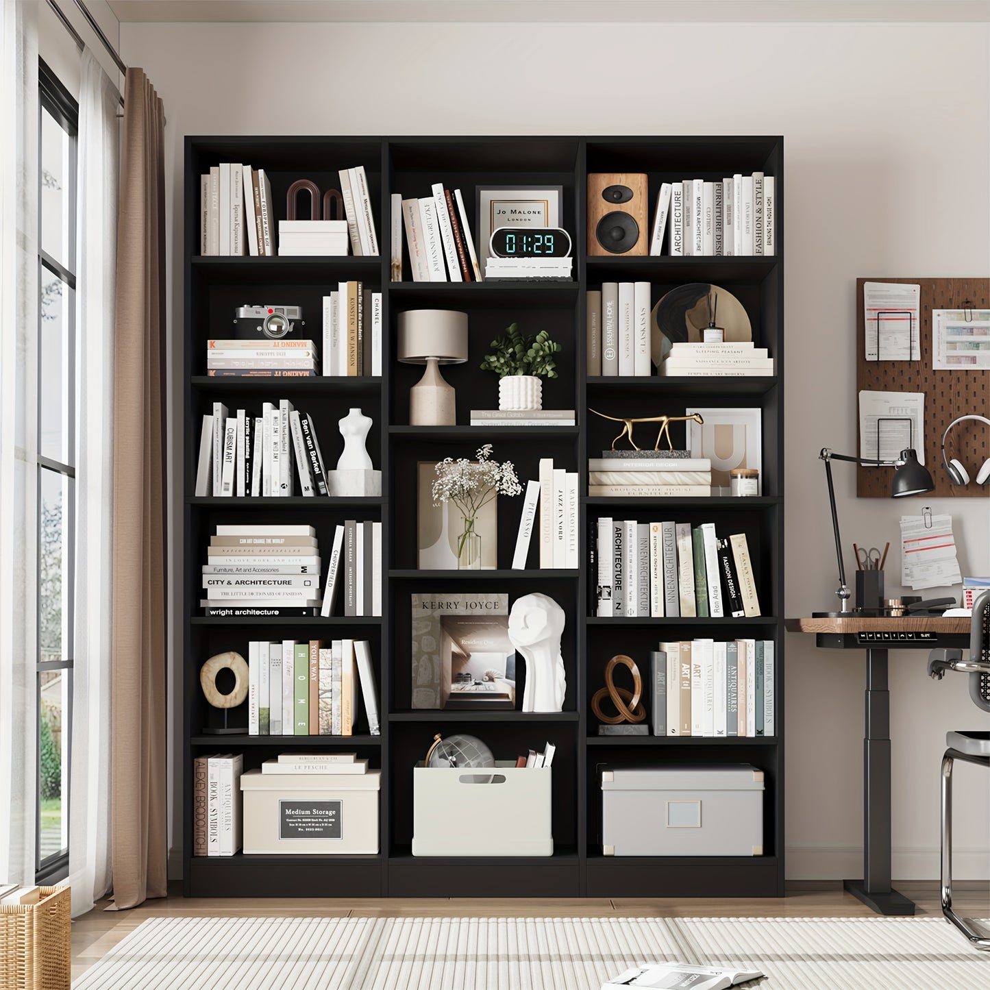 Triple Wide Bookshelf - 6-Tier 17-Shelf Solid Hardwood Bookcase, 74\
