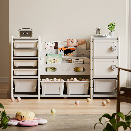 Storage Rack with 8 Detachable Boxes, 4 Layers Of Book Storage Rack And 2 Cabinets for Storage, Bookshelf And Storage Rack, Suitable for Gaming Rooms, Bedrooms, And Rooms