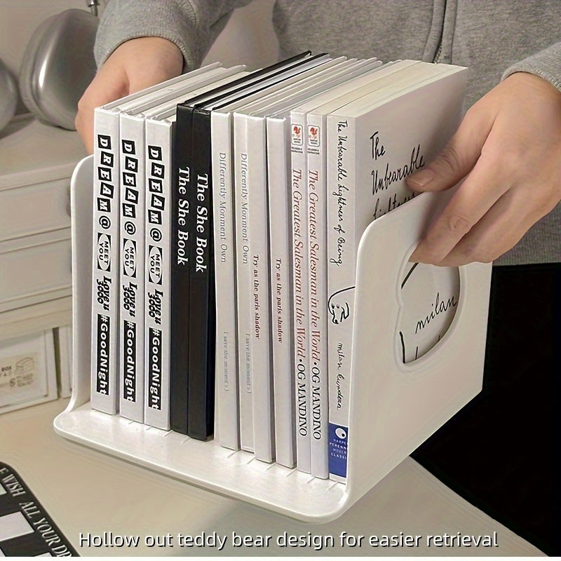 Creative Hollow-Out Design Desktop Bookshelf - Durable Plastic Archival Storage Box, Waterproof Student Organizer, Office Book Holder with Portable Stand