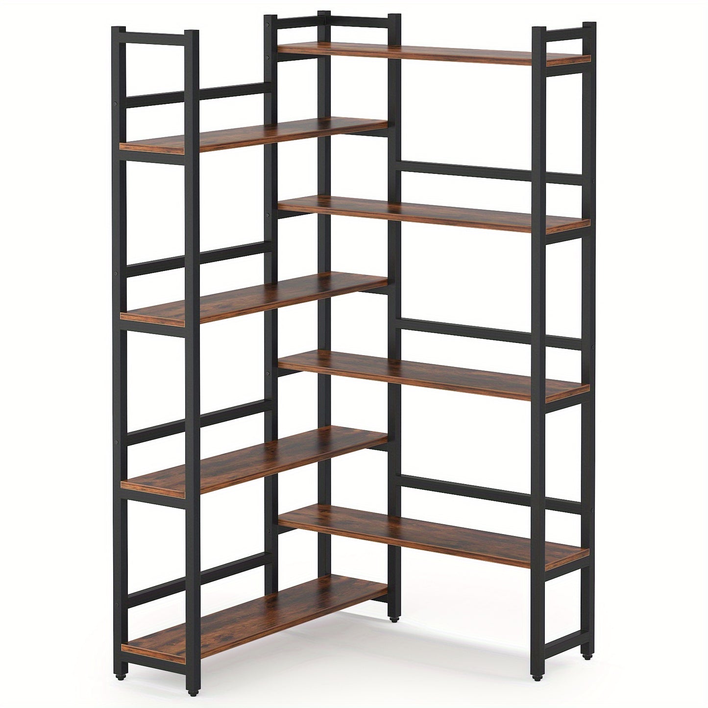 Space-Saving 70.8'' Tall Industrial Corner Bookshelf in Deep Brown - Blends Steel Frame & Wooden Accents, 8 Tiers of Storage, Sturdy & Easy to Assemble, Ideal for Living Room & Home Office Decor, Bookshelf Decorations