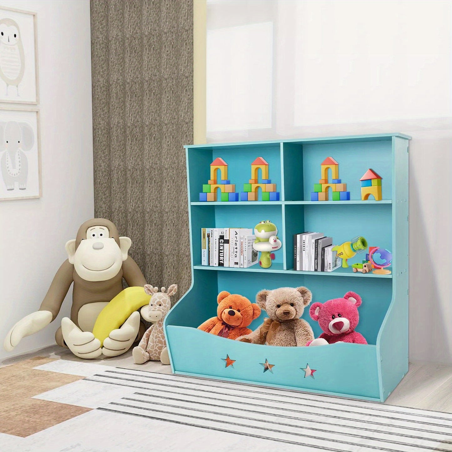 CNCEST 3 Tier Low Bookcase Display Shelving Storage Shelves PVC Board Unit Stand US