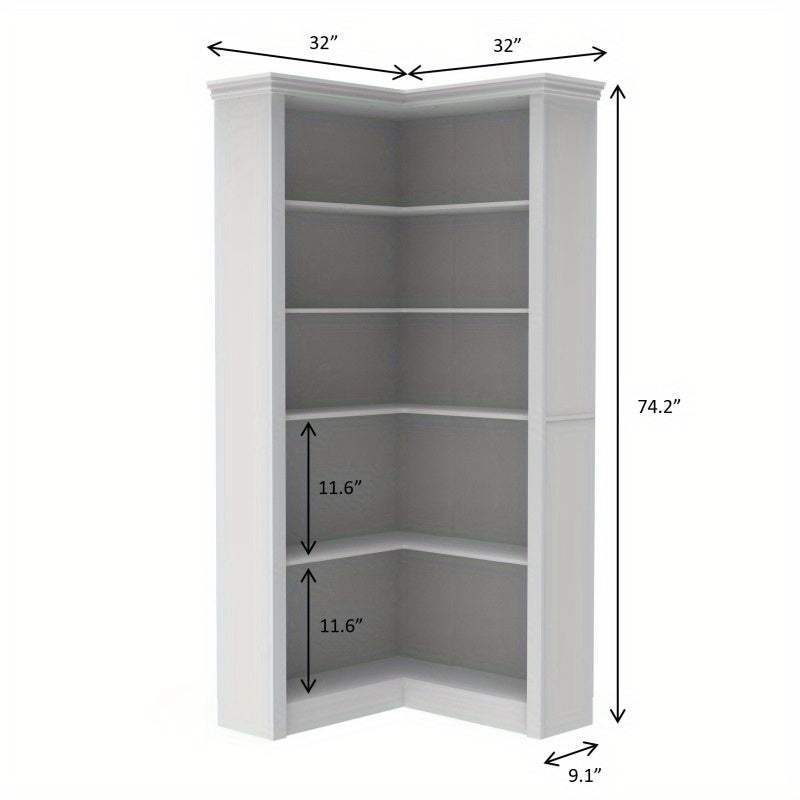 5-Tier Corner Bookshelf - Sturdy Durable Plastic Freestanding Storage Shelf, 32x32x73.8 Inch Space-Saving Design with 3.2 Cu Ft Capacity, Classic Style for Bedroom, Living Room, Study - Home Organization, Bookshelf Decor, Bedroom Organizer