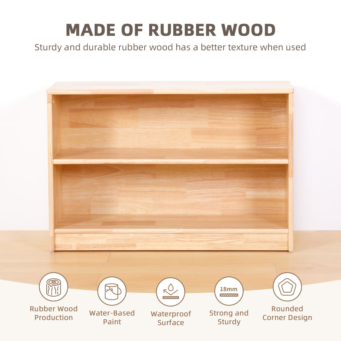 All Rubber Wood Bookshelf And Toy Storage, 35.4\