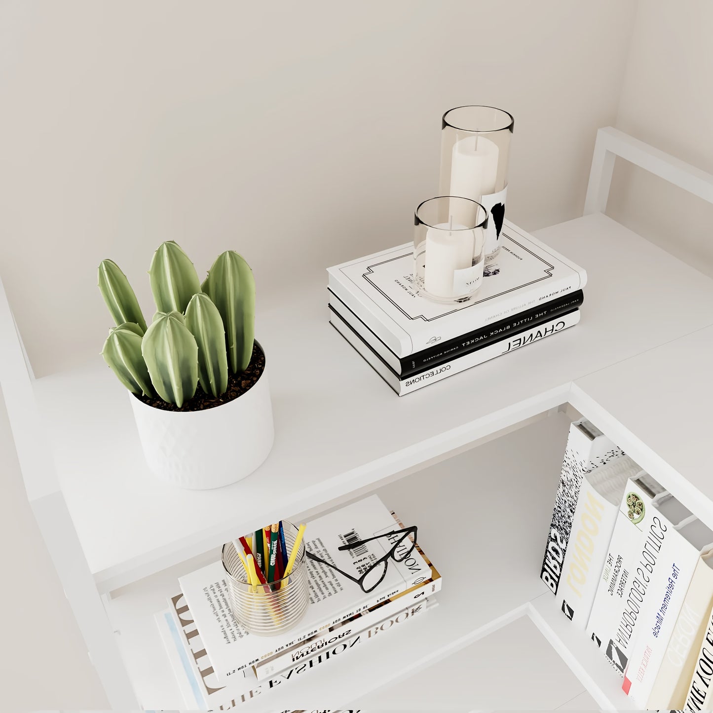Reversible Corner Bookcase with 5 Layers, 4 Hooks, 65 Inch Industrial Style Bookcase, Suitable for Living Room
