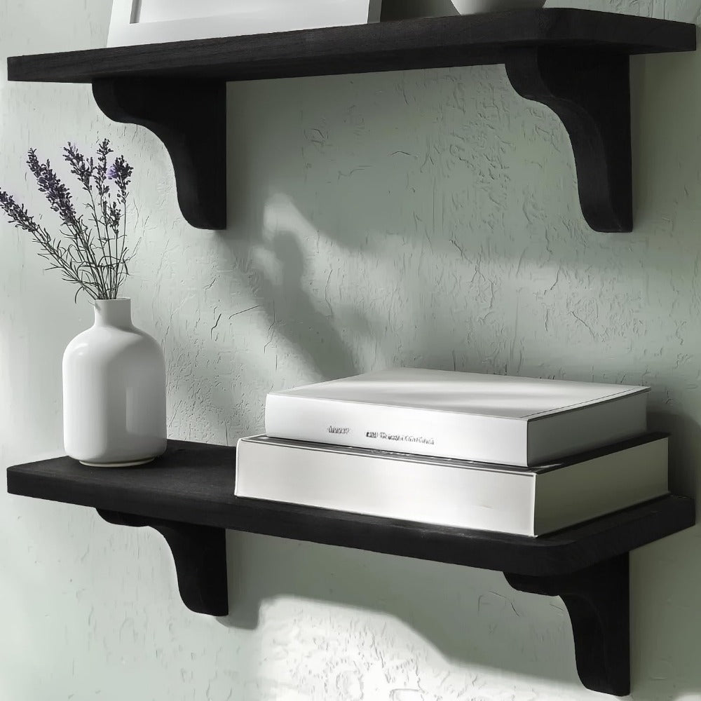 2pcs Rustic Wooden Wall Shelves - 16 Inches, Easy to Install Storage Shelf, Floating Bookshelf for Books, Plants, Candles, Home Organization, Hallway, Bedroom, Living Room & Bathroom Decorative Wall Rack, Perfect Gift Idea, Floating Shelves
