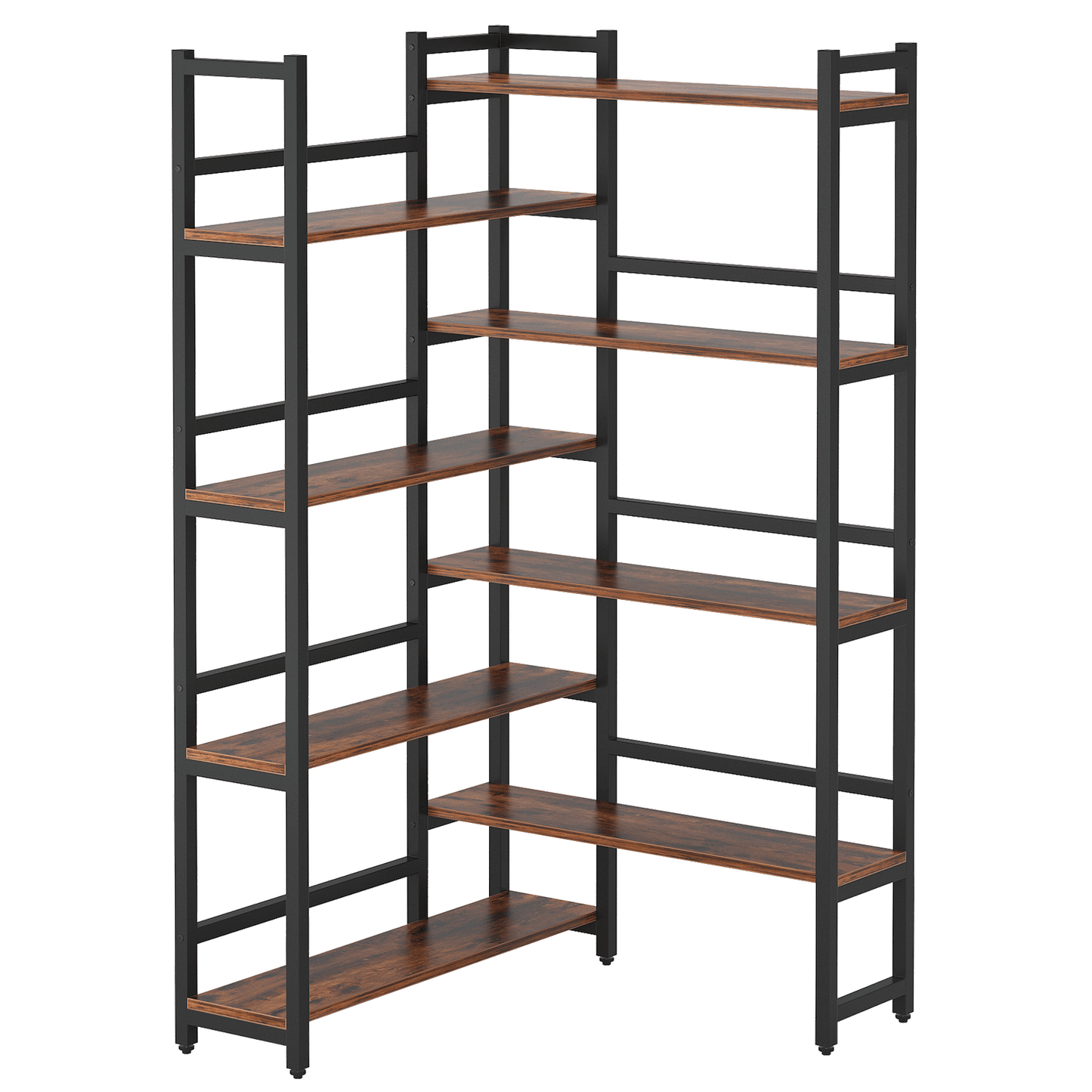 Space-Saving 70.8'' Tall Industrial Corner Bookshelf in Deep Brown - Blends Steel Frame & Wooden Accents, 8 Tiers of Storage, Sturdy & Easy to Assemble, Ideal for Living Room & Home Office Decor, Bookshelf Decorations