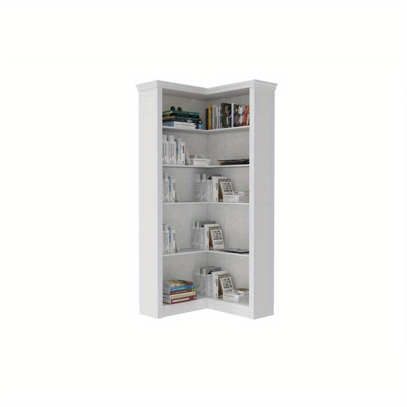 5-Tier Corner Bookshelf - Sturdy Durable Plastic Freestanding Storage Shelf, 32x32x73.8 Inch Space-Saving Design with 3.2 Cu Ft Capacity, Classic Style for Bedroom, Living Room, Study - Home Organization, Bookshelf Decor, Bedroom Organizer