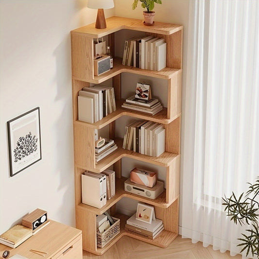 Multifunctional Solid Wood Organizer Floor Corner Cabinet, Home Corner Bookcase, Living Room Multi-layer Corner Storage Simple Bookshelf, Easy To Install - For Living Room, Bedroom, Study, Office Storage