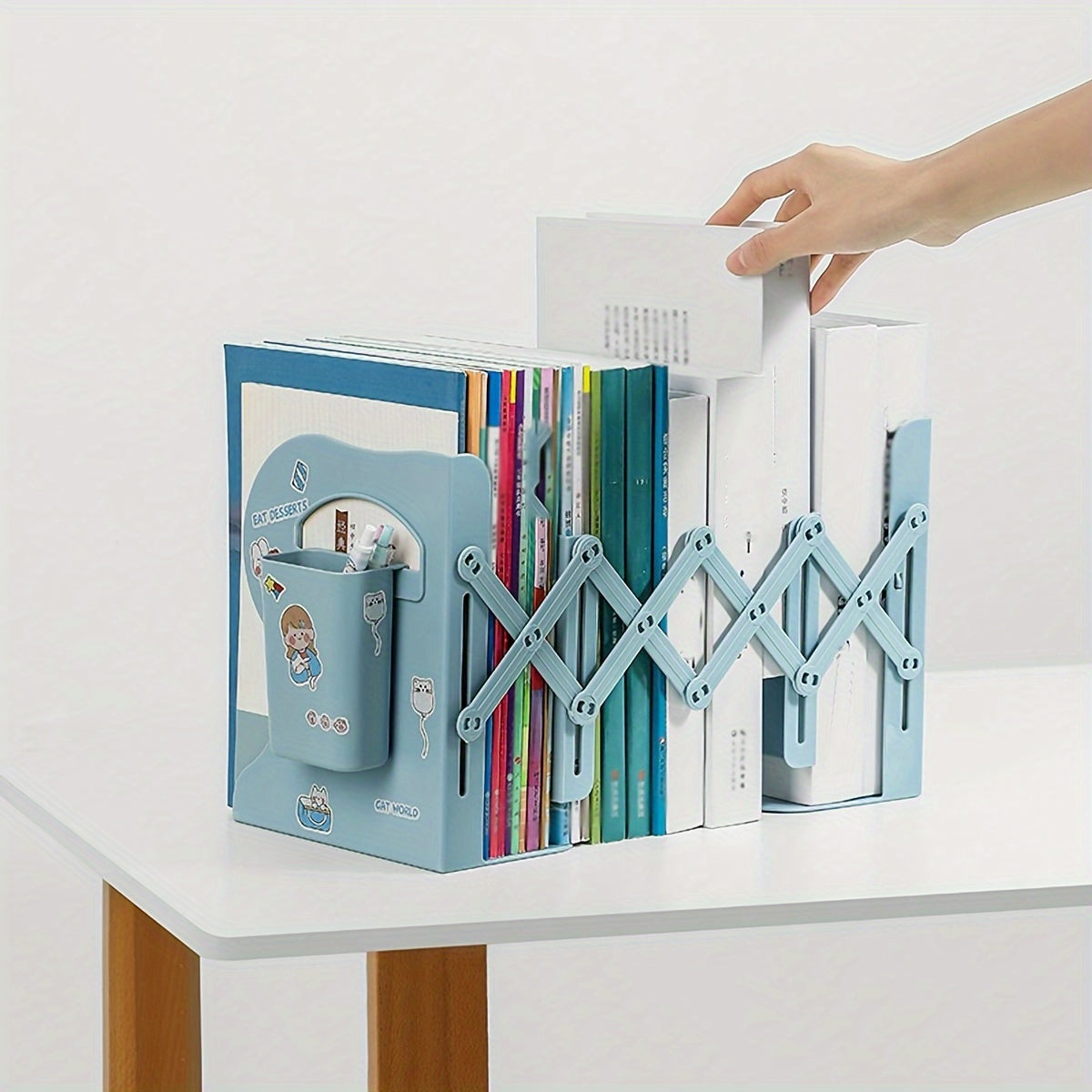1pc, adjustable white ABS bookshelf for multiple books, modern decor for students and readers, perfect for office use, complete with clips and stands - expandable design