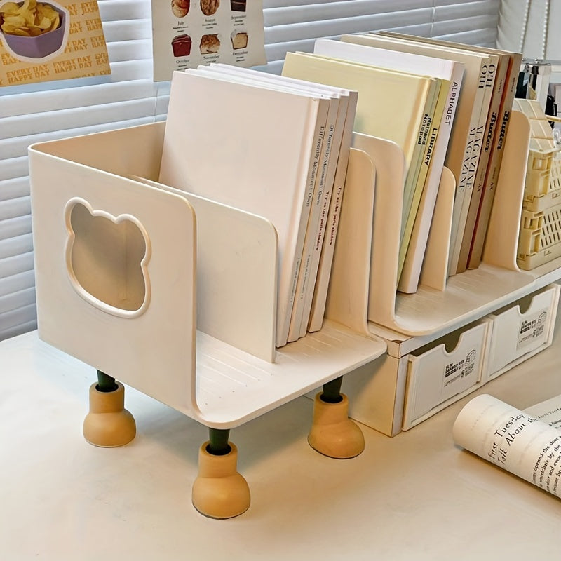 Creative Hollow-Out Design Desktop Bookshelf - Durable Plastic Archival Storage Box, Waterproof Student Organizer, Office Book Holder with Portable Stand