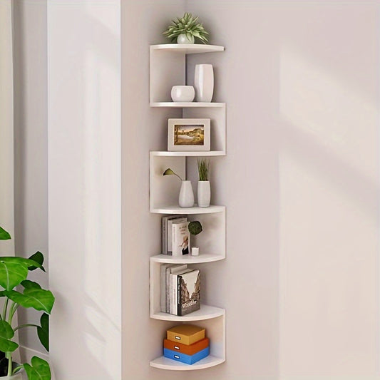 5-Tier Floating Bookshelf Unit, Wall-Mounted Plastic Storage Rack, Space-Saving Triangle Design, Multi-Functional Wooden Bookshelf, Suitable for Home Office, with No-Drill Wall-Mounted Monitor, Practical Rack, Practical Rack, Floating Shelves