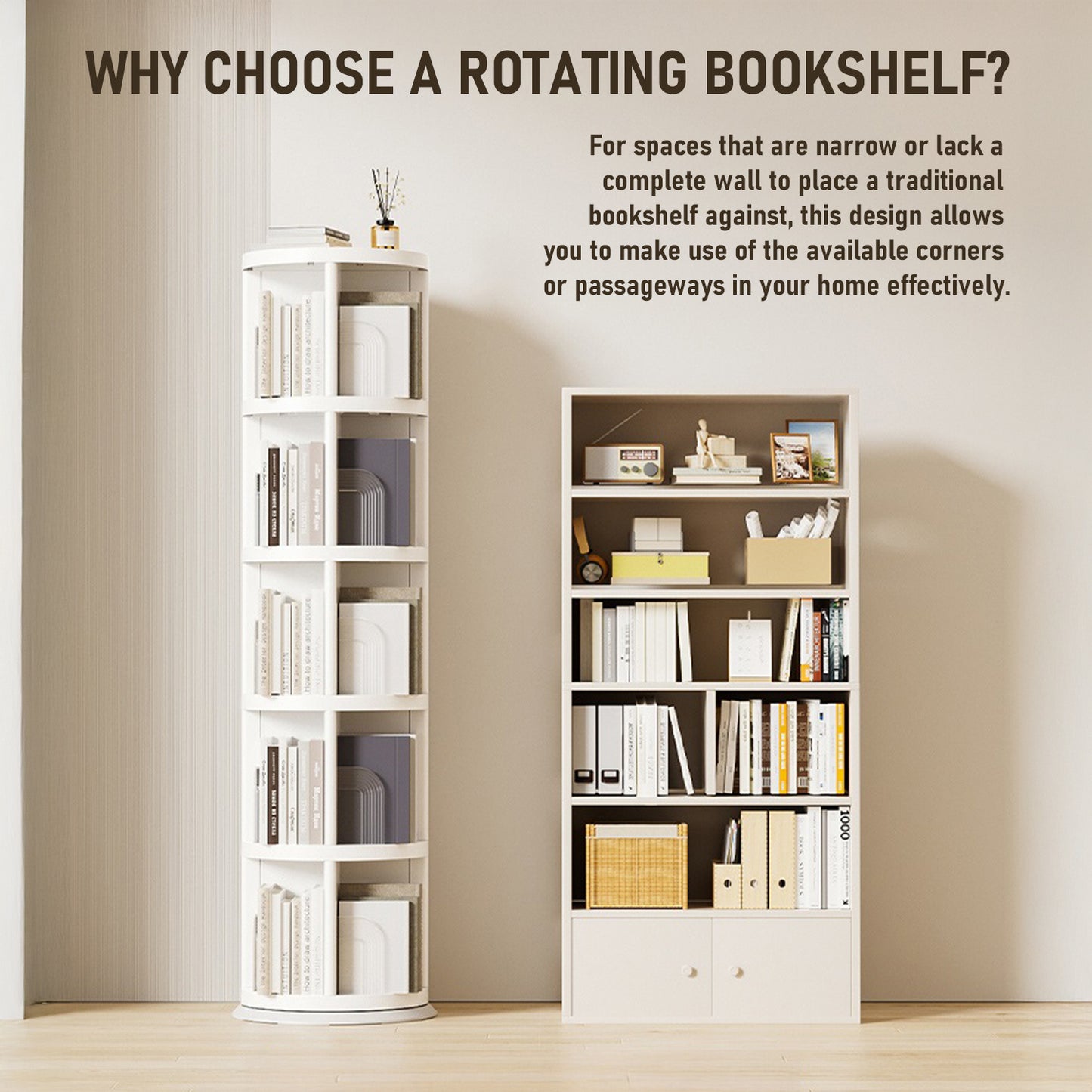 360° Rotating Bookshelf, 2\u002F3\u002F4\u002F5-Tier Space-Saving Book Organizer, 360° Swivel Storage Shelf for Living Room, Bedroom, Office, Durable and Modern Design, Easy to Assemble
