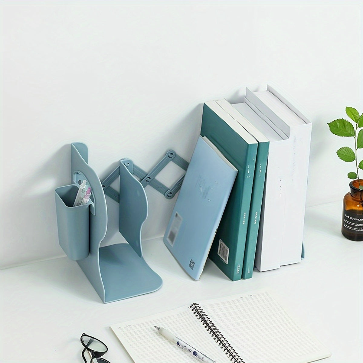 1pc, adjustable white ABS bookshelf for multiple books, modern decor for students and readers, perfect for office use, complete with clips and stands - expandable design